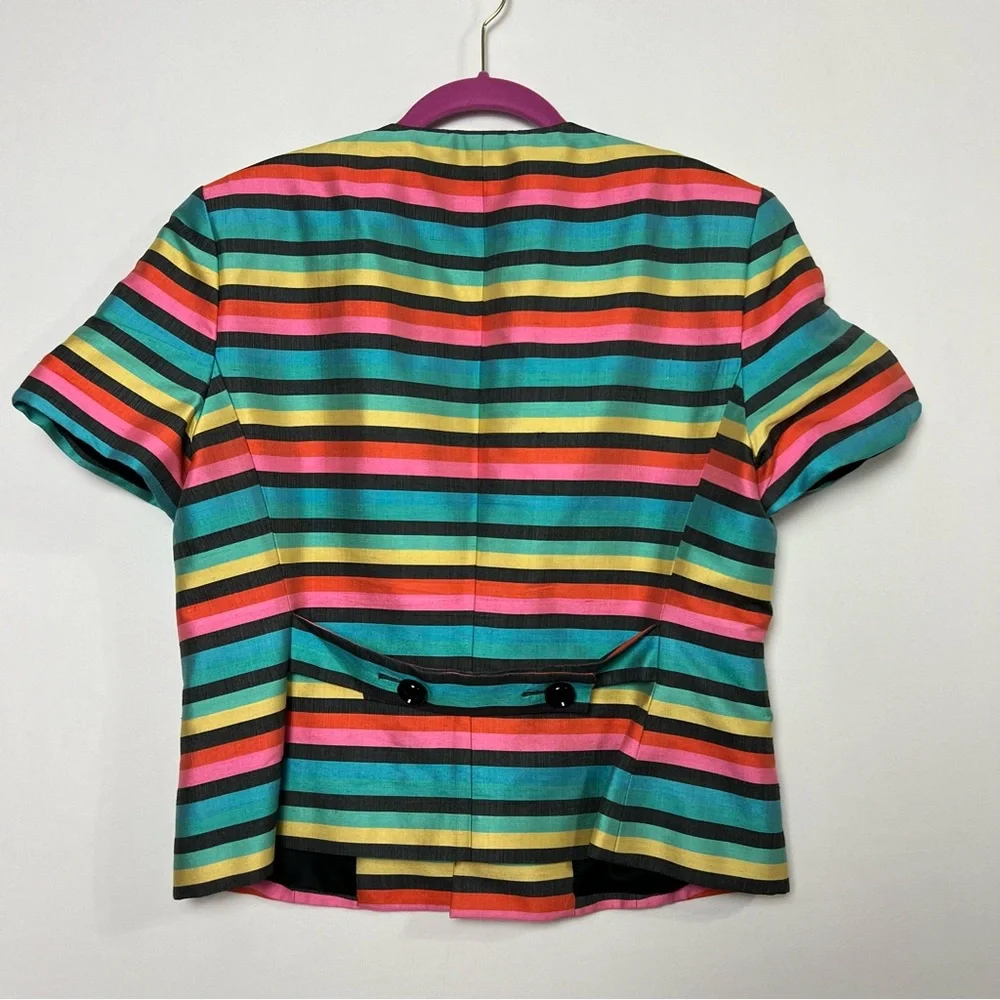 Vintage 1990s Christian Dior Colorful Stripe Two Button Silk Jacket US 10